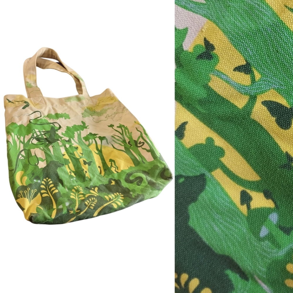 Discontinued ModCloth The Outfit vibrant forest scene canvas tote bag green